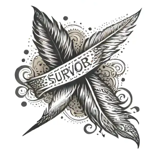 A Dotwork Tattoo Of A Phoenix Feather Transforming Into A Liver With The Word 'Survivor' Underneath