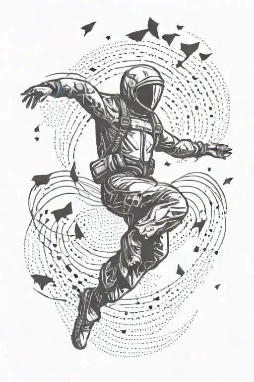 An Abstract Representation Of A Skydiver In Free Fall With Musical Notes Floating Around