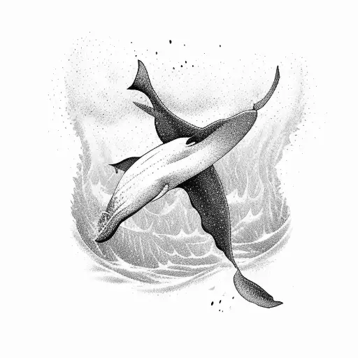Line Art Tattoo Of A Whale's Tail Breaching The Water