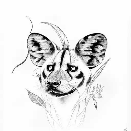 African Wild Dog With Mopani Leaves