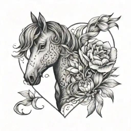 A Heart-shaped Wreath Made Of Tulips With A Small Horse Silhouette Inside