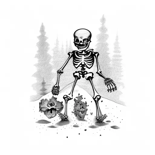 Two Cartoon Skeleton Diggin A Grave