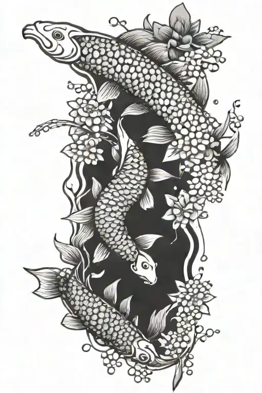 Japanese Flowers And Koi Fish