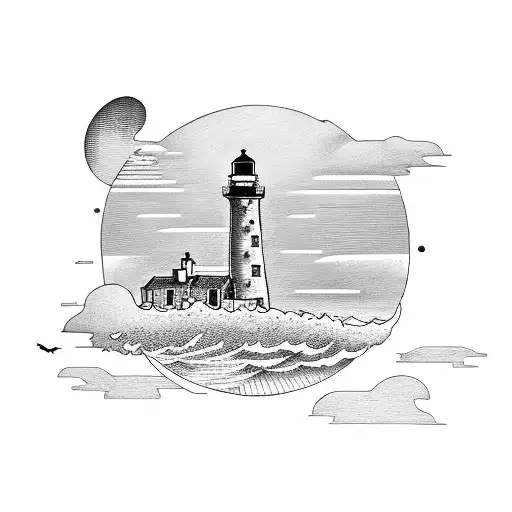 Lighthouse Guiding A Little Boat