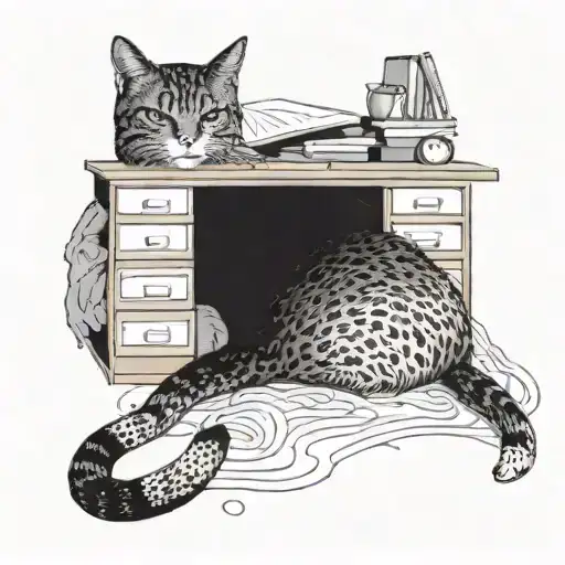 A Manager's Desk With A Sleeping Cat Curled Up On It