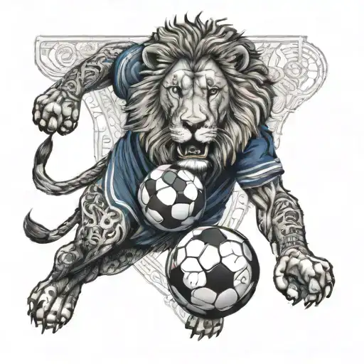 A Lion Wearing A Soccer Jersey Kicking A Ball