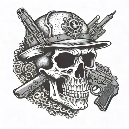A Deathwish Word With Skull And Gun