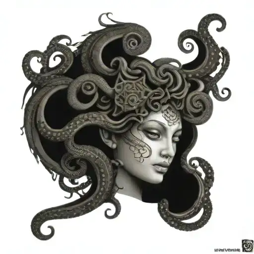 A Medusa Head Surrounded By Intricate Dotwork Patterns