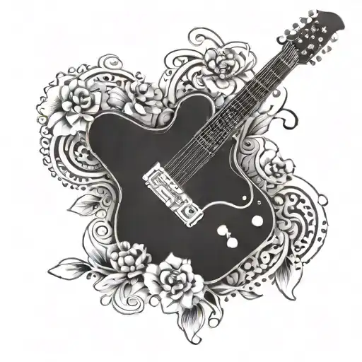 Create A Tattoo Of A Guitar With Intricate Floral Patterns Intertwined