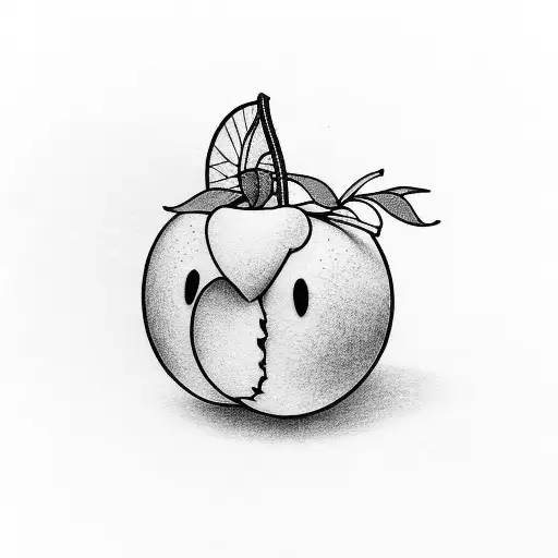 Line Art Minimalist Cute Peach Fruit With A Moustache And Eyes