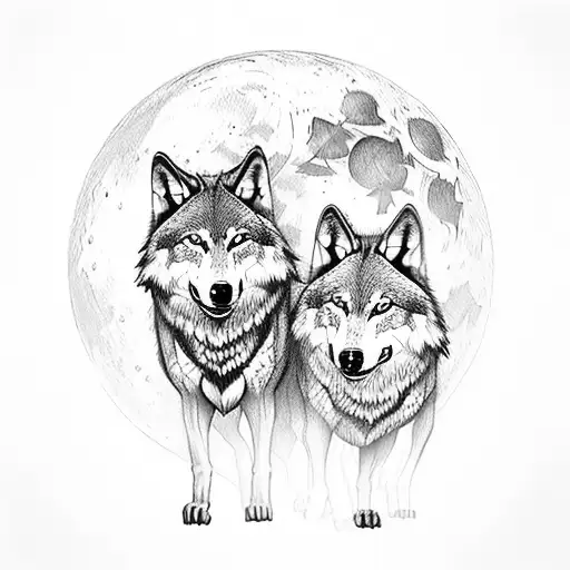 Two Wolves Howling At The Moon