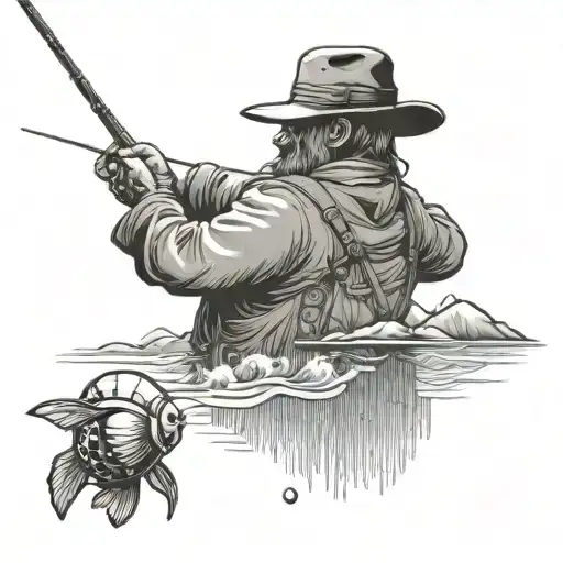 A Fly Fisherman Casting A Line In A Tranquil River Surrounded By Mountains