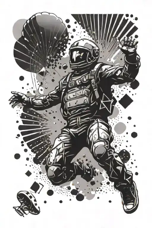 An Abstract Representation Of A Skydiver In Free Fall With Musical Notes Floating Around