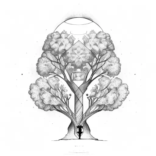 Tree Inside Hourglass And Key
