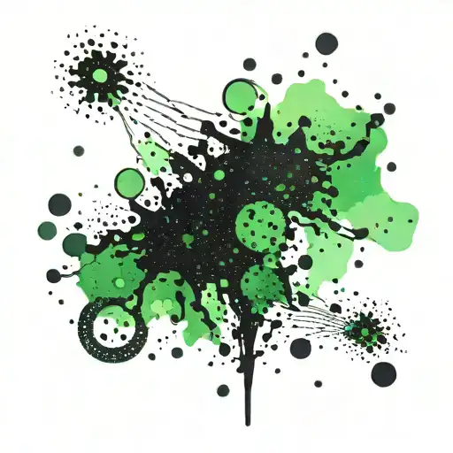 A Series Of Black And Green Abstract Shapes Resembling Coffee Stains And Ink Blots
