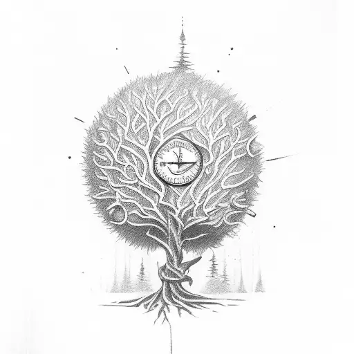 Tree Inside Hourglass And Key