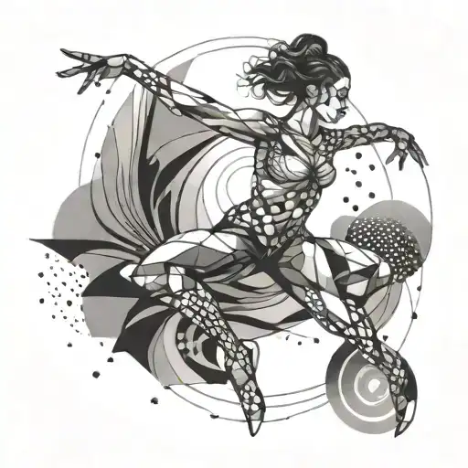 Create A Tattoo Of A Dancer In Mid-spin With Abstract Shapes Surrounding Them