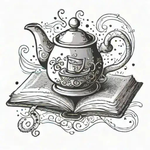 Teapot Pouring Out Tea Into An Open Book With Musical Notes