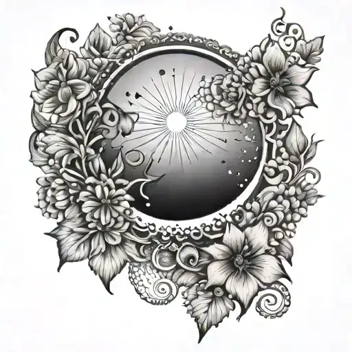 Cresent Moon And Louts Flower Blooming