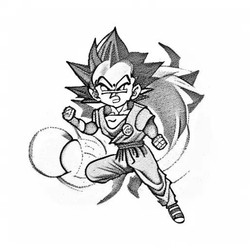 A Minimalistic Tattoo Of Son Goku Jogging With A Dragon Ball As His Companion
