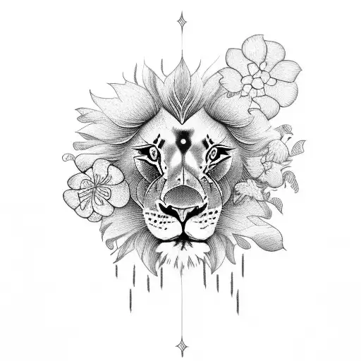 Lion With Flowers And