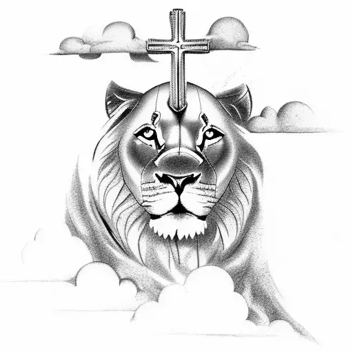 Christian Cross With Lion On Top Clouds On One Side Rain On Other Side