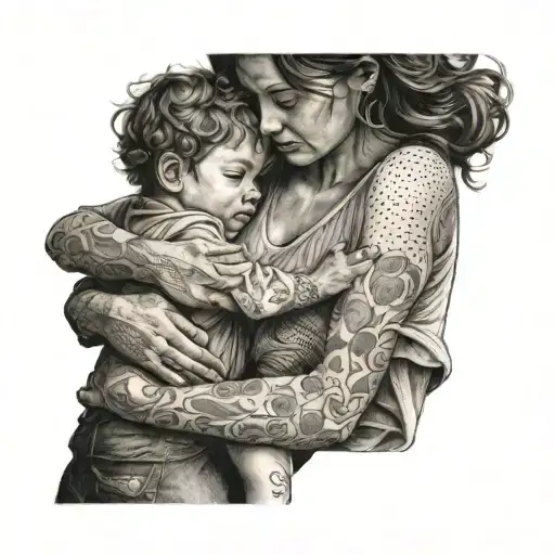 Mother Holding Boy And Girl Holding