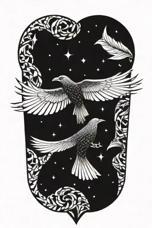 Interlocking Geometric Shapes Forming A Celestial Bird Silhouette