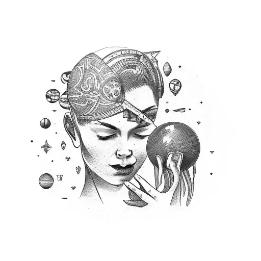 Woman Kneeling Praying With Head As A Globe