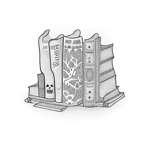 A Dotwork Illustration Of A Spooky Bookshelf Filled With Ghostly Books And A Hidden Microphone
