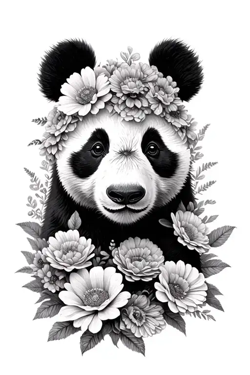 Panda Whos Face Is Morphed Into Flowers Growing