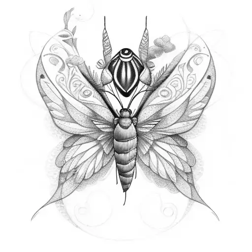 Flowers Shaped Like A Crescent With Hummingbird Moth