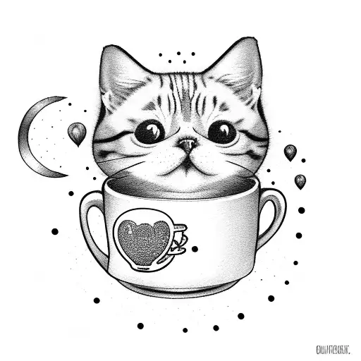 Fat Cute Cat With A Cup Of Coffee