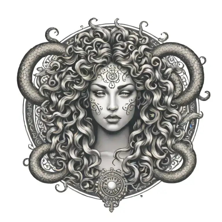 Greek Mythology Medusa With Eyes Beams And Snake Hair