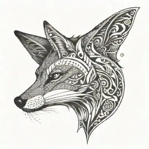 A Dotwork Tattoo Of A Fox With Intricate Norse Pagan Symbols Incorporated Into The Design