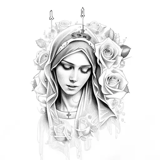 Virgin Mary With Roses And Music