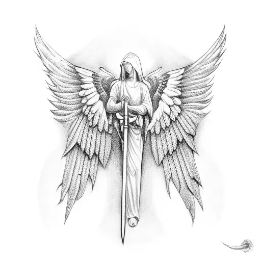 Angelic With Open Wings And A Sword In His Hand