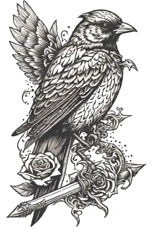 A Sparrow Transforming Into A Nazgul Holds A Sword