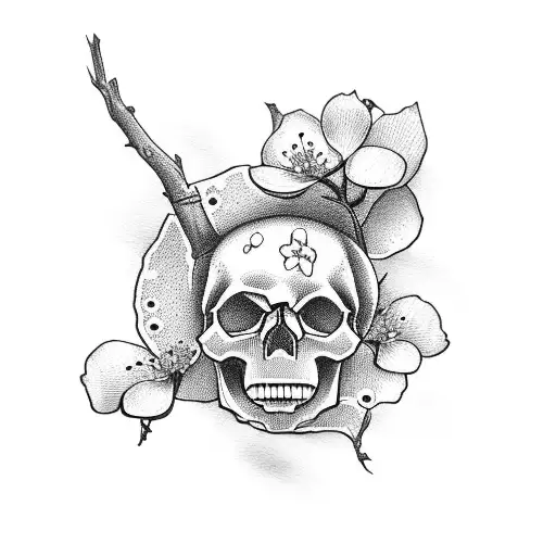 Skull And Cherry Blossom Simple