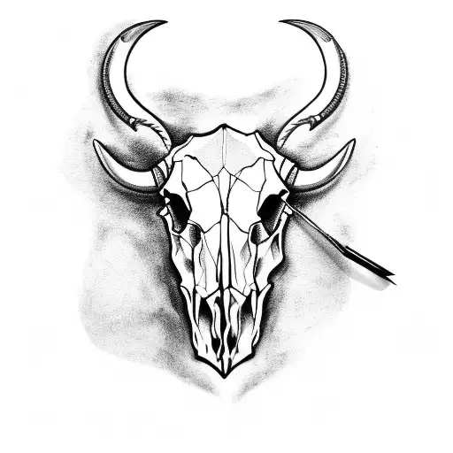 Bull Skull With Horseshoe And A Lamb
