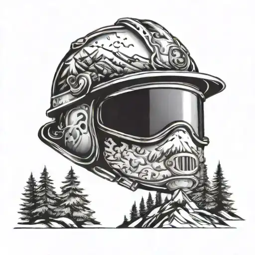 A Firefighting Helmet With A Mountain Landscape Reflecting In The Visor