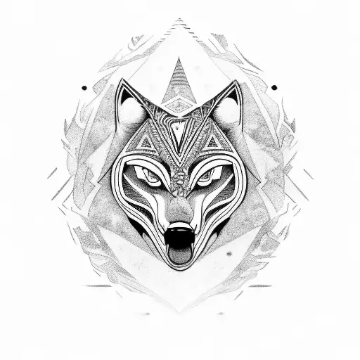 A Fierce Wolf Head Merged With Tribal Designs