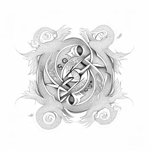 Dragon And Cherry Blossom Tree Intertwined In A Yin Yang Symbol