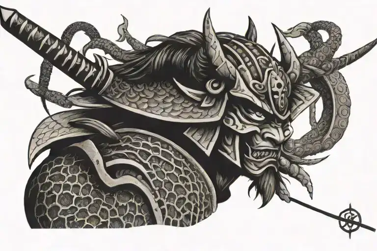 Samurai Wearing Oni Mask Katana