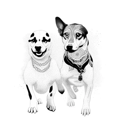 Two Dogs Chasing Black Crows