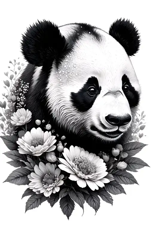 Panda Whos Face Is Morphed Into Flowers Growing