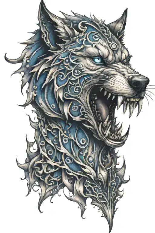 Wolf Demon Sharp Teeth Blue Eyes Surrounded