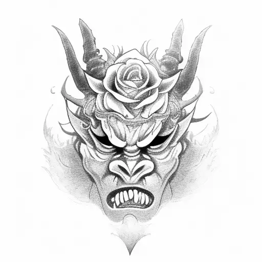 Oni Mask With Rose And Leave