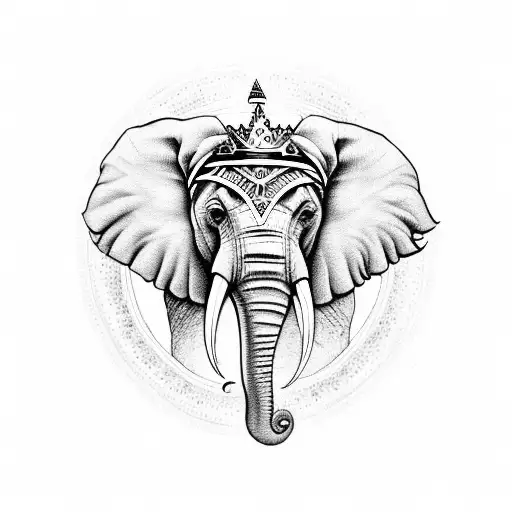 An Elephant With A Crown On Its Head And A Compass Image Above It In The Form Of A Symbol