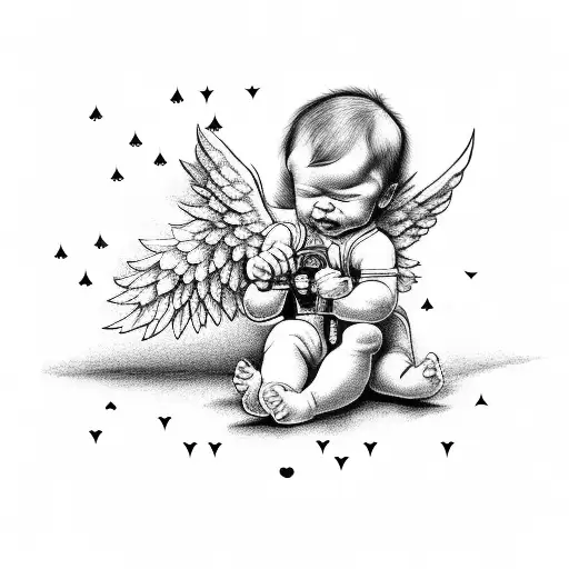 Baby Angel Baby Holding Bazooka But The Bullet Of Bazooka Is The Card Ace O Spades